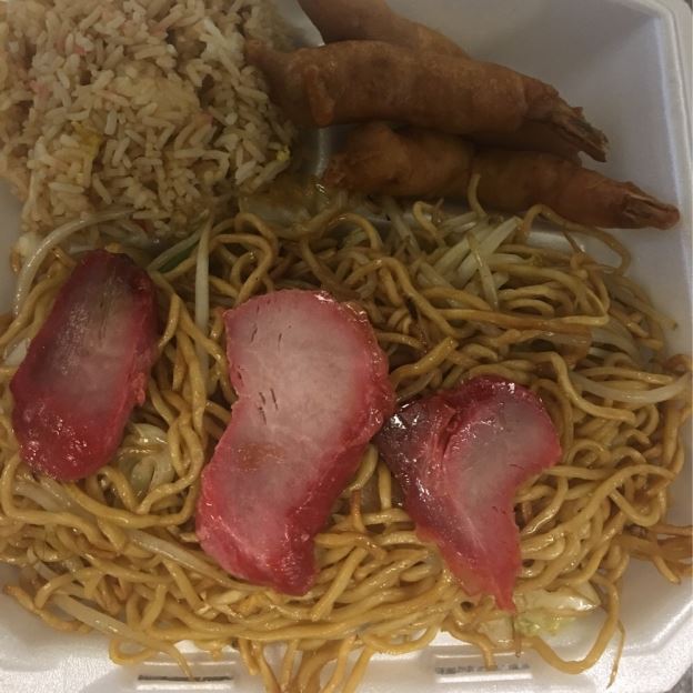 No. 1 Pork Chow Mein, Pork Fried Rice, Fried Shrimp (3)