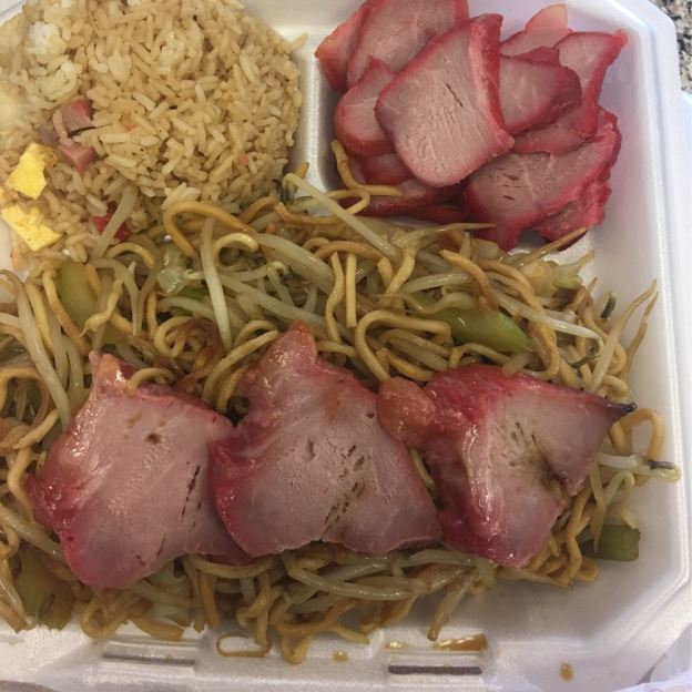 No. 4 Pork Chow Mein, Pork fried Rice, Bar-B-Que Pork