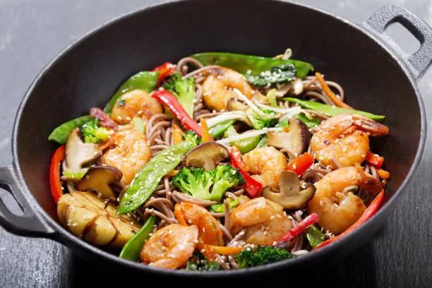 Shrimp and Broccoli with Pan Fried Noodles